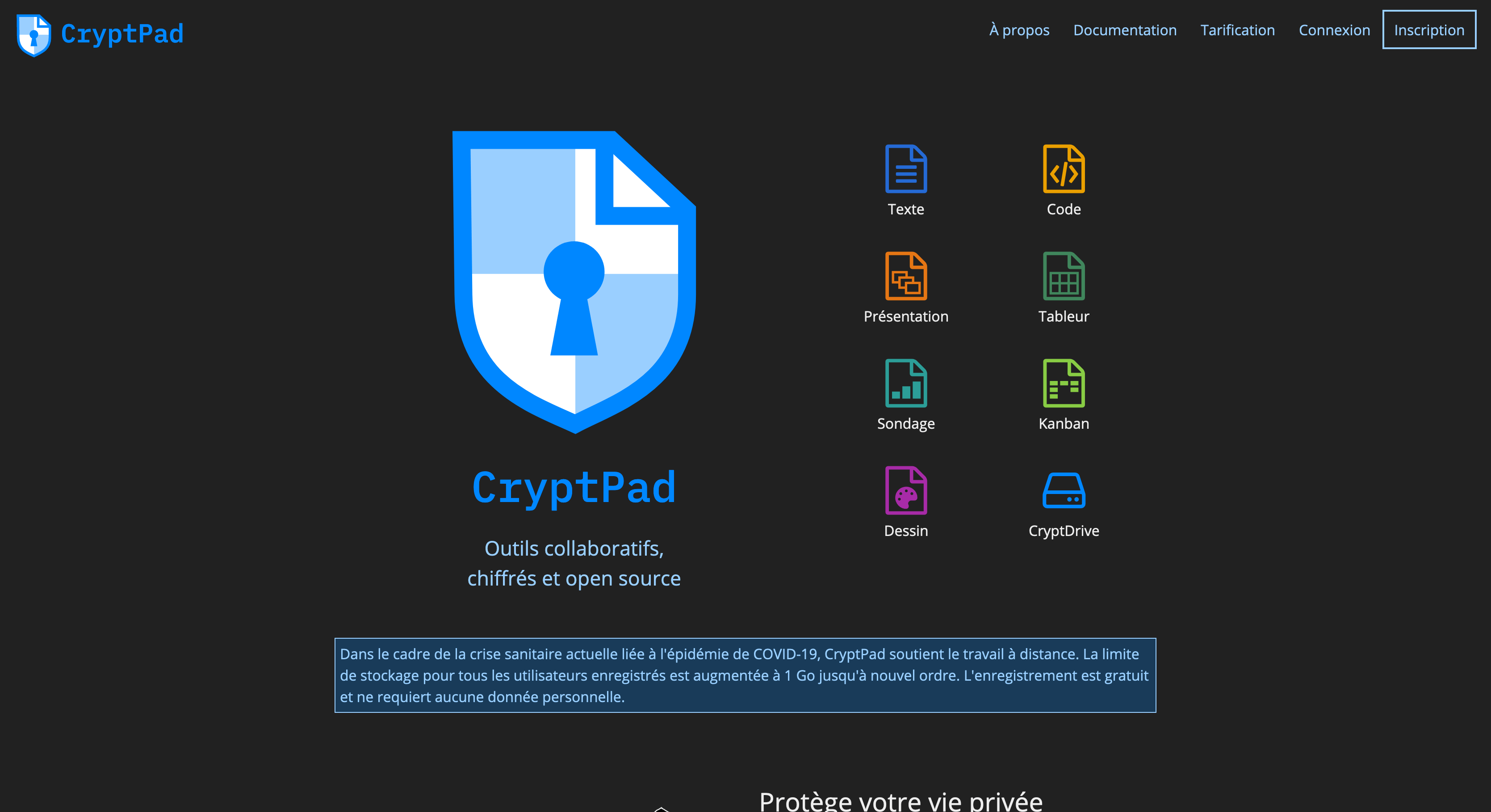 Capture d'écran de Cryptpad