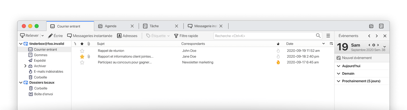 Capture d'écran de Mozilla Thunderbird
